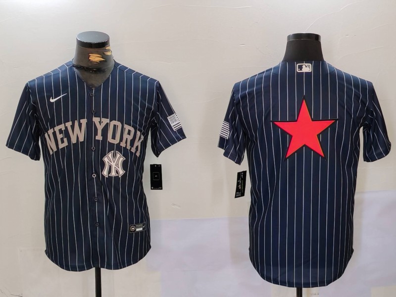 Men New York Yankees Blank Blue stripe joint name 2024 Nike MLB Jersey style 9127->indianapolis colts->NFL Jersey